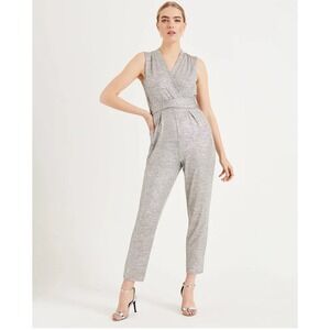 Phase Eight Frankie Foil Jumpsuit Womens UK16 Silver Sleeveless NWOT